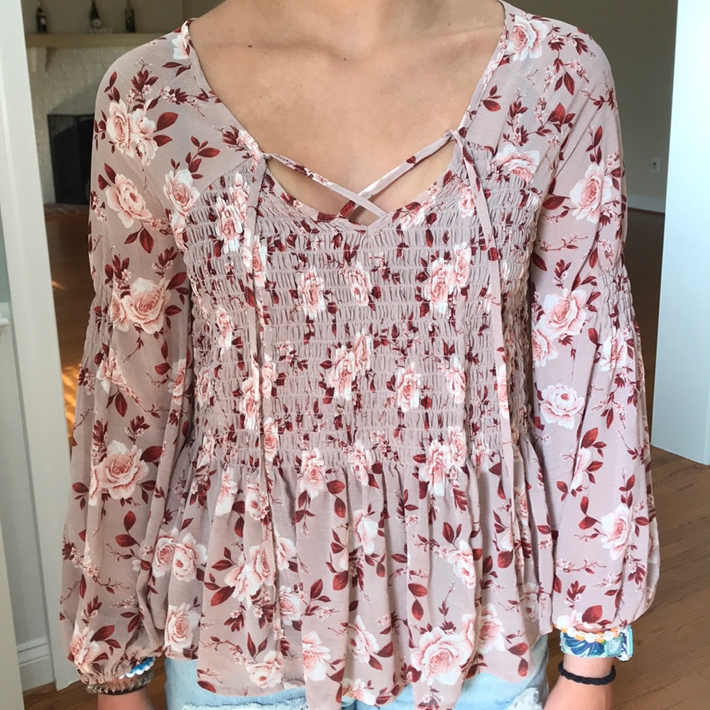 American Eagle Pink Floral Blouse